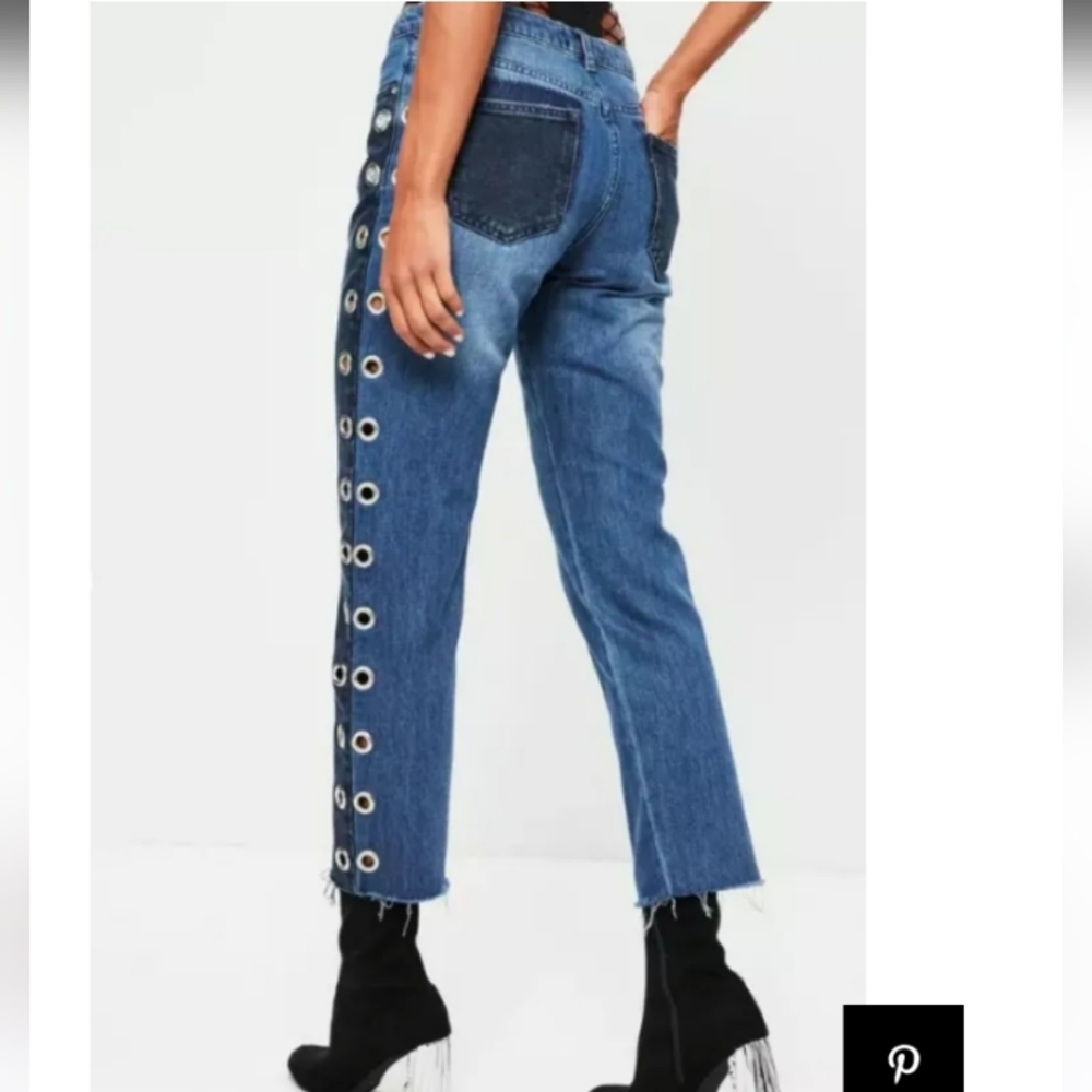 Missguided Eyelet Cut Out Rings Mid Rise Jeans